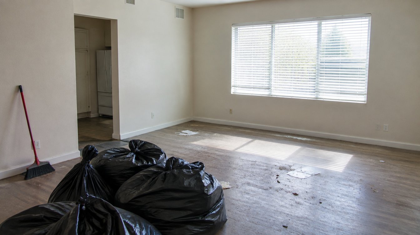 Empty rental living room during a post-eviction cleanout in Georgia