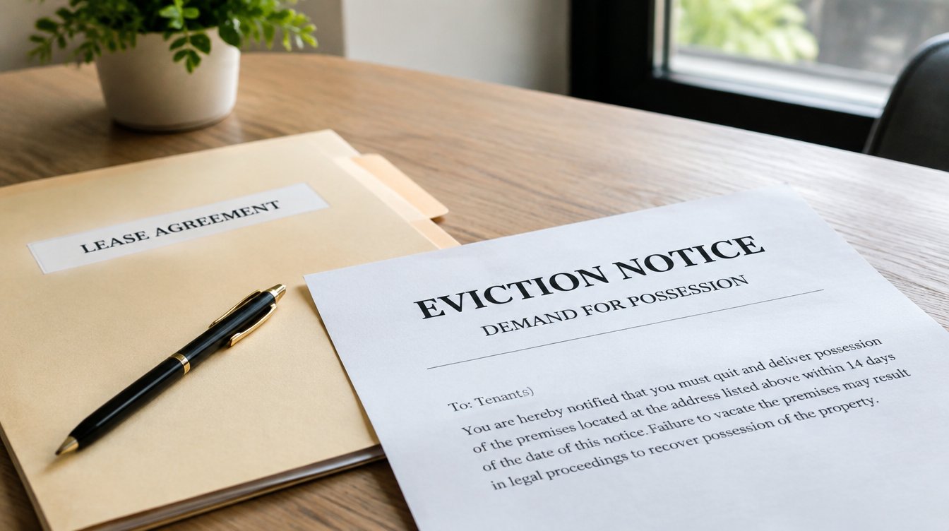 Eviction notice and lease paperwork on a desk — Georgia demand for possession