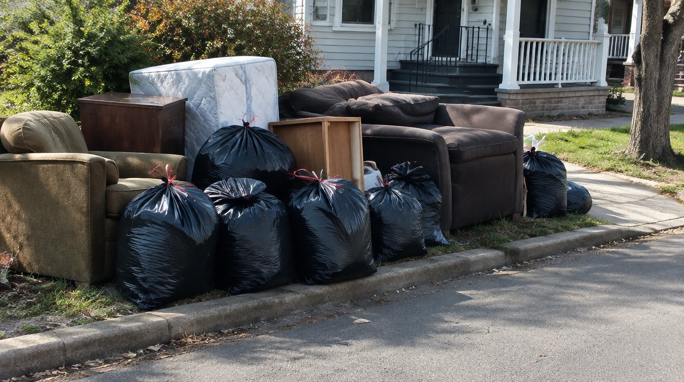 Junk removal bags and furniture at the curb after a Georgia eviction