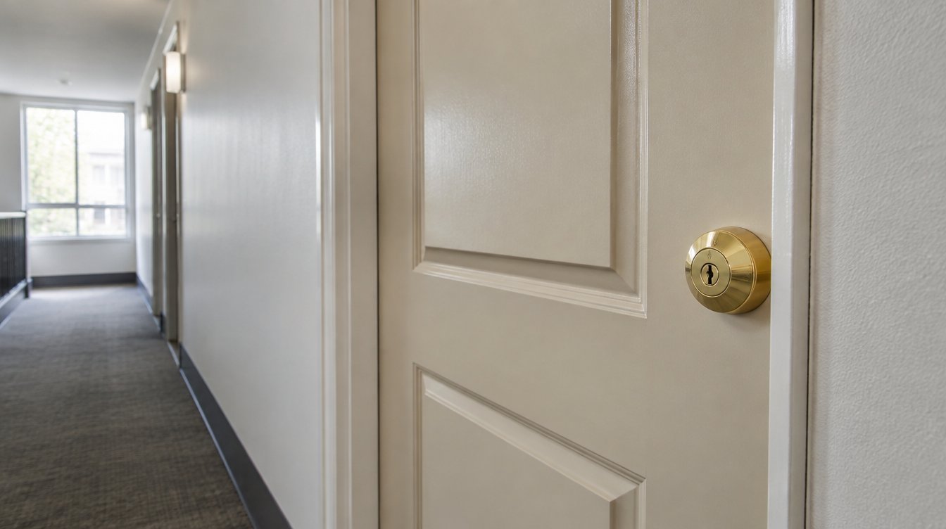 Apartment door with a new deadbolt after vacancy in Georgia